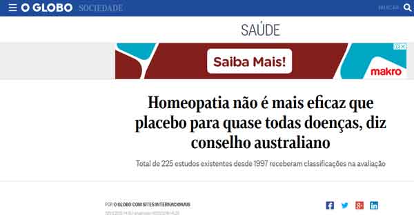 O Globo, matéria sobre homeopatia