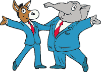Democratas (elefante) e republicanos (burro)